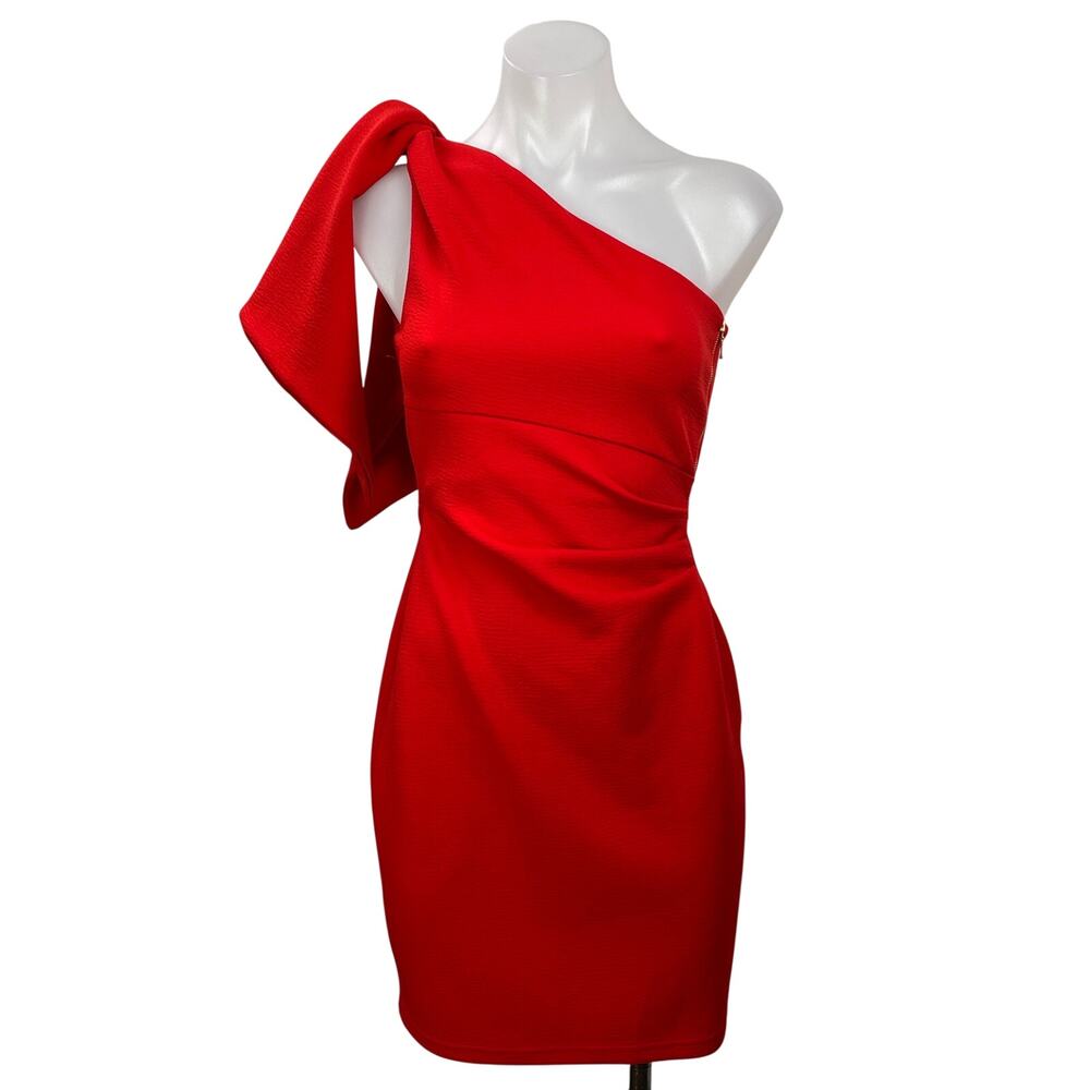 Pilgrim Women's Red One Shoulder Tie Bow Sleeveless Mini Bodycon Dress Size 2